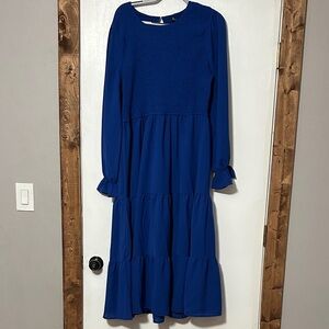 Blue Long Sleeve Casual Dress